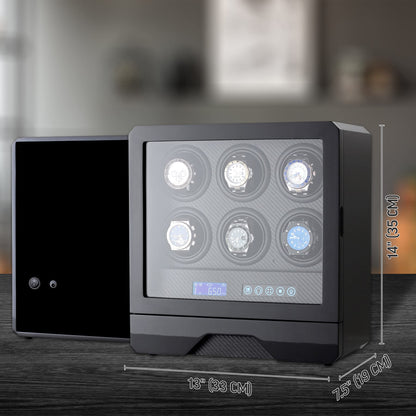 6 Watch Winder with LED Light, LCD Display and Storage Drawer