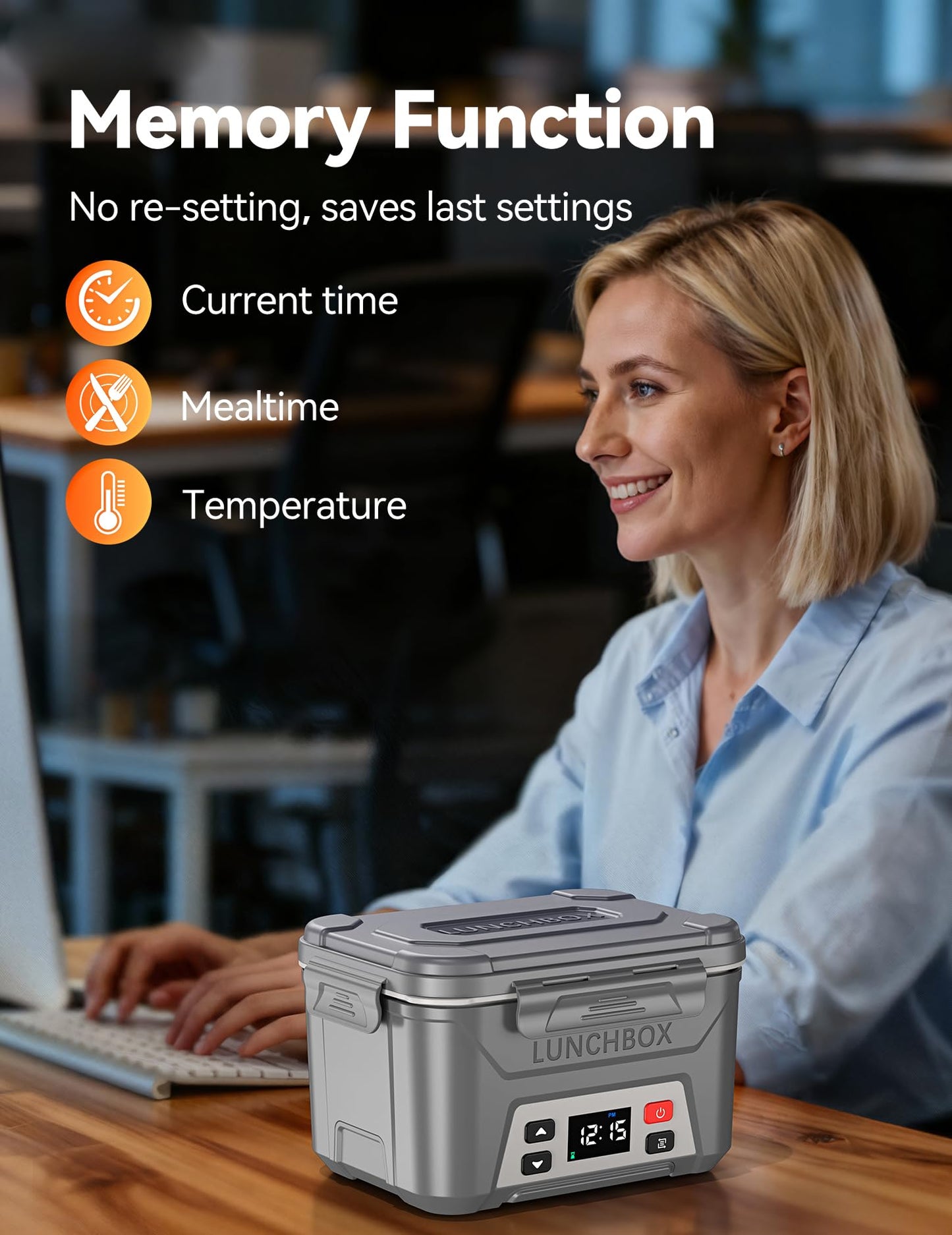 EAST OAK Heated Lunch Box for Men, Electric Lunch Box for Adults, 5.5 Cups Cordless Portable Food Warmer, Rechargeable Self Heating Food Heater with Memory Function, Automatic Keep Warm(Grey)