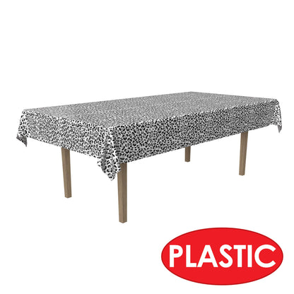 Beistle Snow Leopard Print Tablecover, 54” x 108”, 2 Piece – Plastic Table Cloth, Animal Print Tablecloth, Cheetah Party Decorations, Animal Safari Theme Decorations, Safari Table Cloth