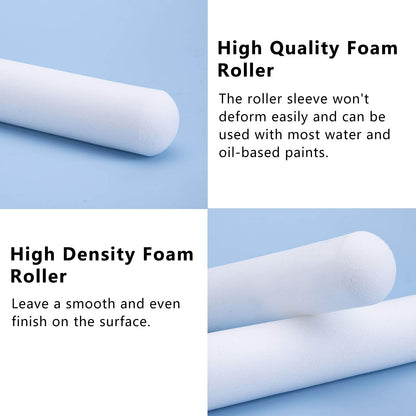 Mister Rui Foam Paint Roller, 4 inch Paint Roller 8 Pack, Small Paint Roller, High Density Foam Paint Roller Tray and Liner Set, Sponge Rollers for Painting and Staining