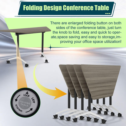 6 Pack Folding Conference Room Tables with Wheels,Stackable Flip Top Office Conference Table,Space Saving Meeting Seminar Table for Training Rooms,Rolling Boardroom Training Table with Warranty