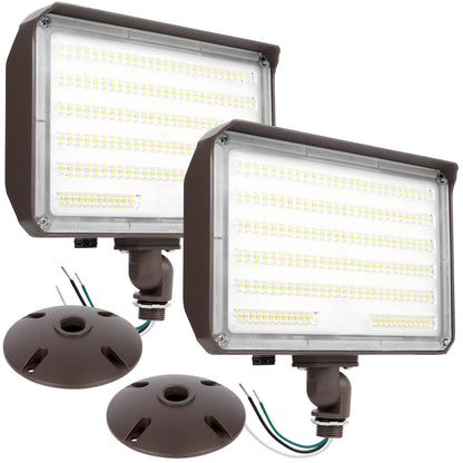 Paktonvo 100W LED Flood Light with Knuckle, Outdoor floodlight Dusk to Dawn Photocell 5000K 14000lm AC100-277V Equivalent 1000W, ETL Waterproof Wall Mount LED Security Light for Yard Garden 2 Pack
