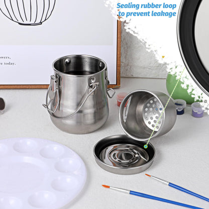 MySHUCE 2 Pcs Paint Brush Cleaner, Airtight Stainless Steel Brush Holder for Painting Double Dipper Palette Cup Paint Brushes Portable Washer Holder for Oil Cleaner Kits(20oz/Medium)