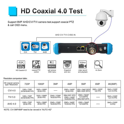 EVERSECU 7 Inch Touch Screen CCTV Tester Supports Up to 8K IP Camera & 8.0 Megapixel HD & CVBS Analog Camera, TDR Cable Test, Built in Wi-Fi, Video Level Meter, POE/DC Power Output