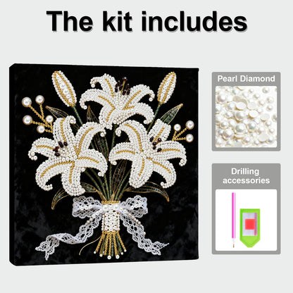 ARTopet DIY Pearl Painting Kit with Frame Gemstone Pearl Diamond Dots Beads Canvas Art Craft for Adults Beginners Display for Tabletop and Wall Mounting Home Decor-Lily