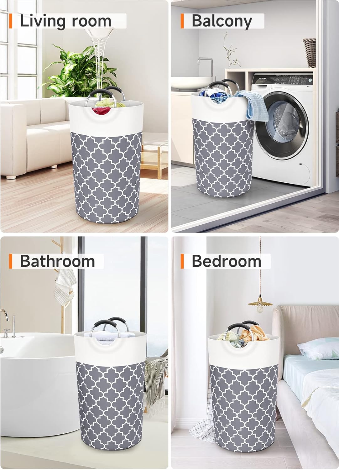Large Laundry Basket, Collapsible Tall Hamper Bag with Handles for Waterproof Storage (Grey, 82L)