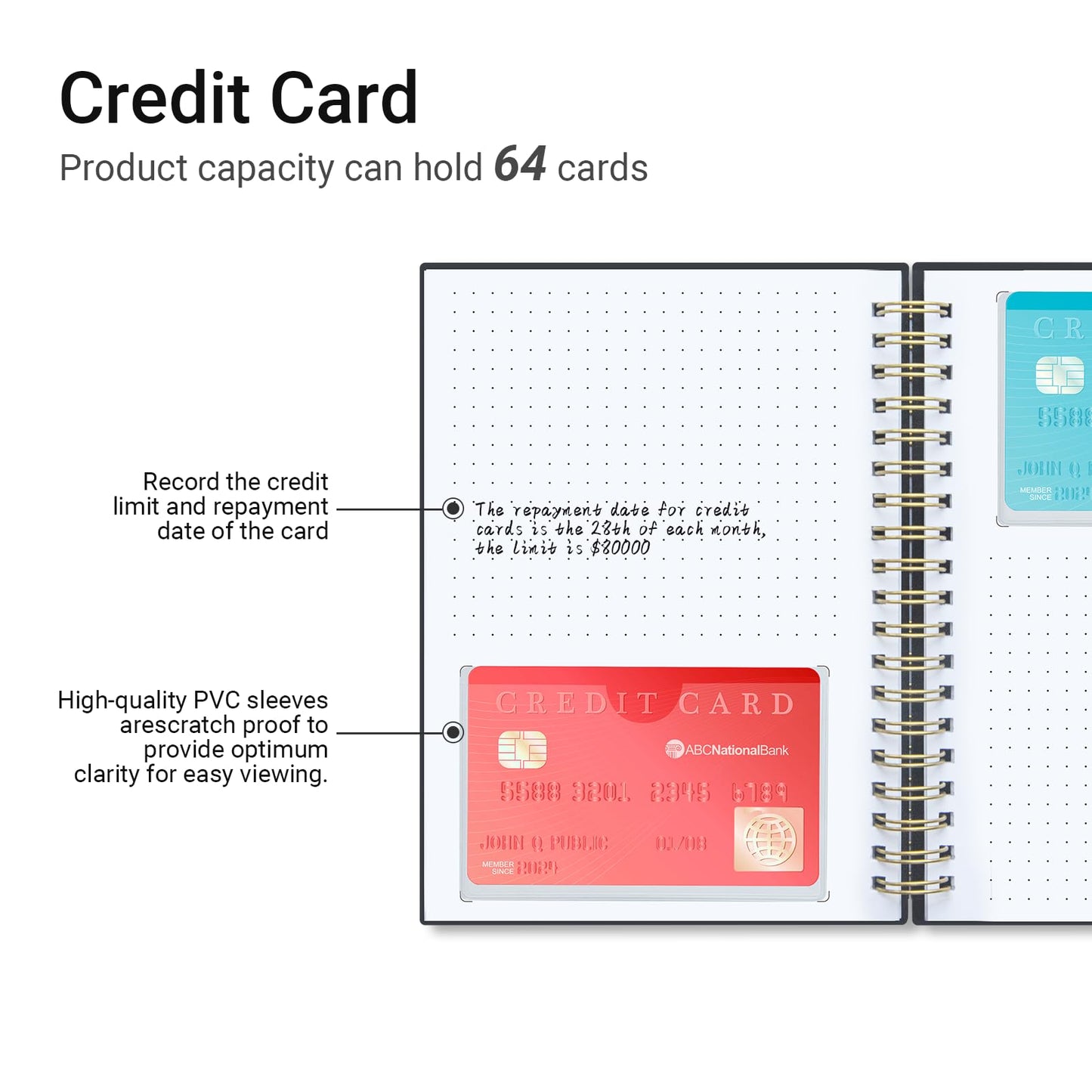 OneSky Business Card Organizer, Credit Card Organizer, Large Notes Area for You to Record any Information about the Card, Suitable for Business/Credit/Gift Cards,etc.Capacity: 64 Cards (BLACK)