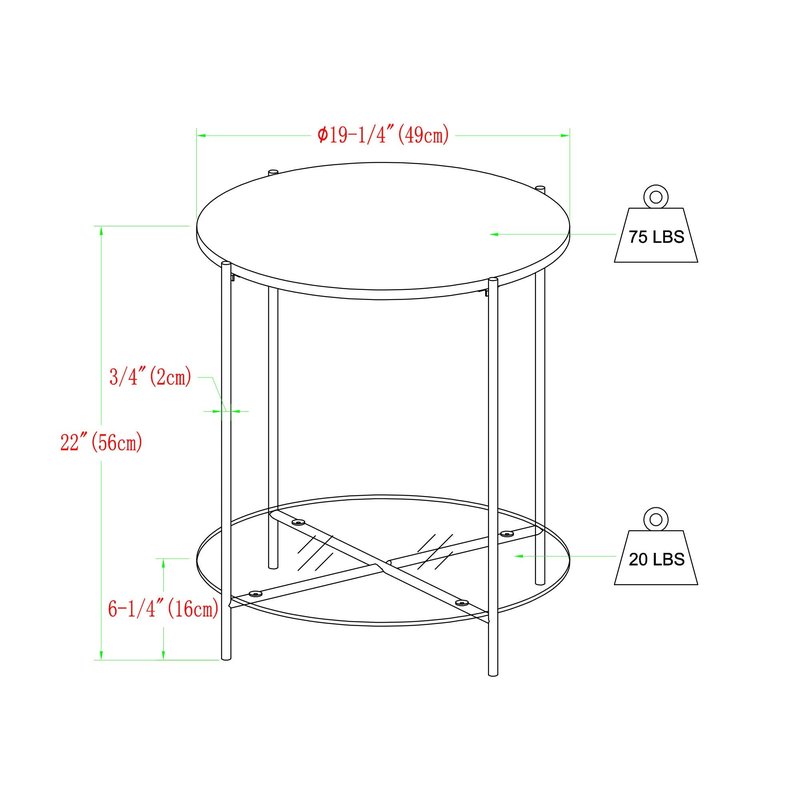Walker Edison Blaine Mid Century Modern Marble and Glass Round Accent Table, 20 Inch, Marble and Gold