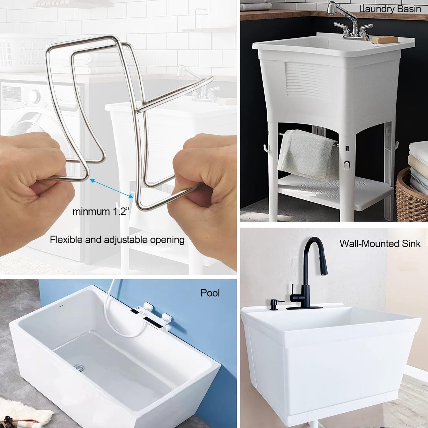 Adjustable Washing Machine Drain Hose Holder, Washer Drain Hose Guide Assembly, Hose Clamp Clip