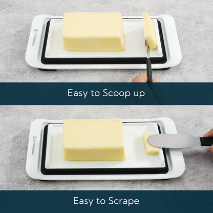 KITCHENDAO Large Airtight Butter Dish with Lid for Countertop and Fridge, Butter Keeper, Plastic Butter Holder Tray for 2 Sticks East Coast/West Coast/European Style/ Kerrygold Butter/ Cream Cheese