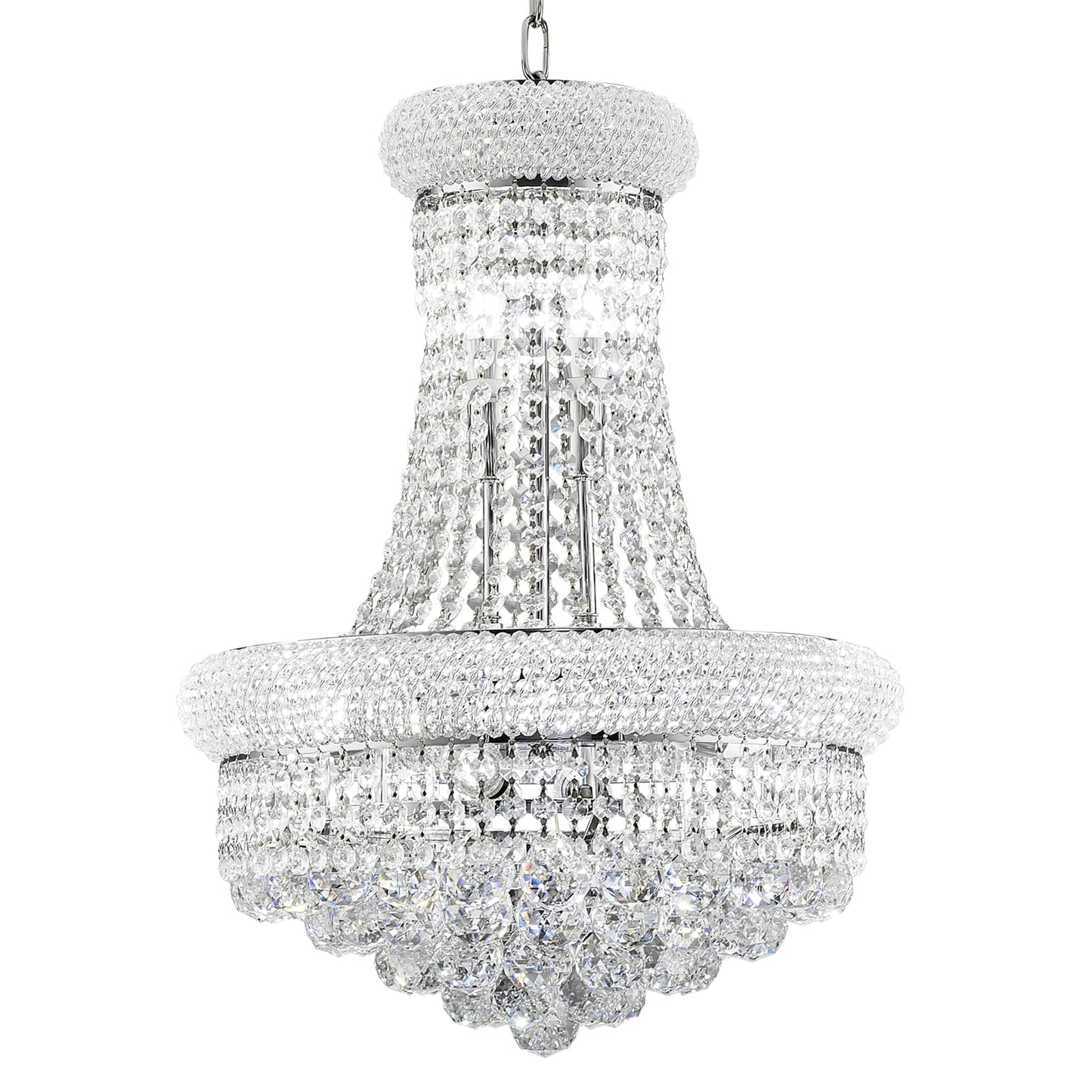 chandiry 10 Lights Chrome Finish Empire Crystal Chandelier Lighting for Dining Room Living Room Foyer Hallway Bedroom Entryway (Dia 18'')