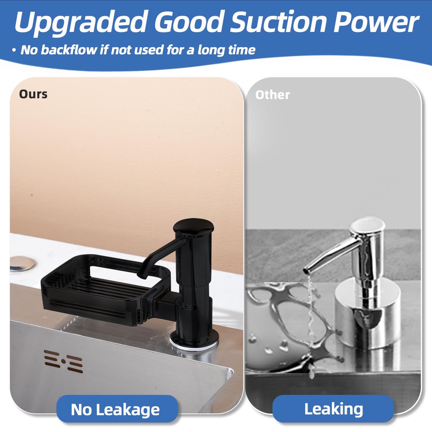 HAPPUP Soap Dispenser for Kitchen Sink, Built in Soap Dispenser Pump with Sponge Holder, Under Counter Black ABS Pump Head with 38" Extension Tube Kit, Good Suction Power (Black)