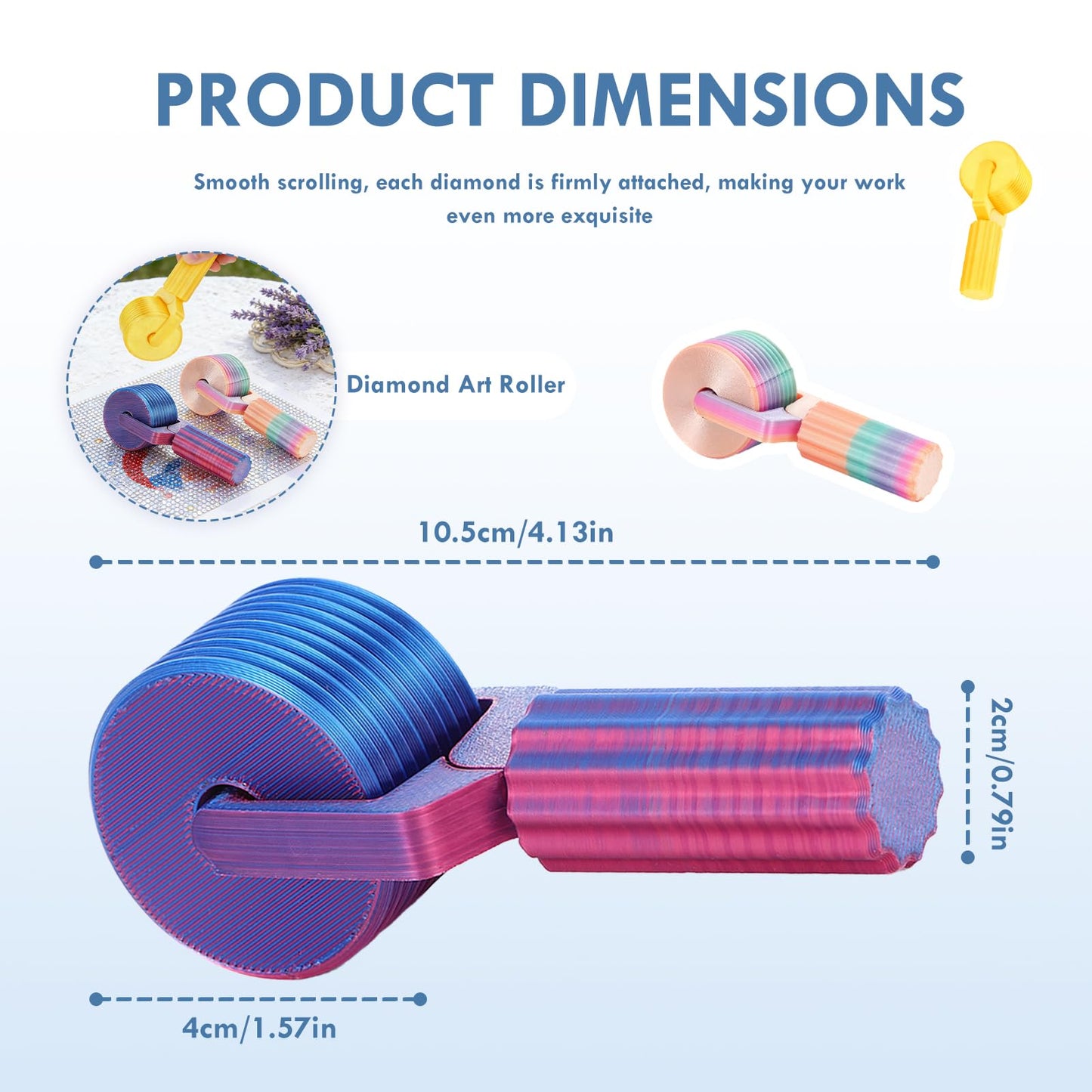 EVOCKAY Diamond Painting Roller Tool - Enhance Your DIY Crafts with Rhinestone Embroidery & Accessories（Rainbow Blue Yellow）