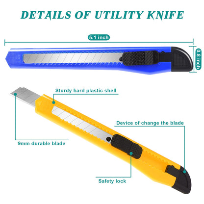 TIFICAL 40 Pack Utility Knife Box Cutter Retractable, 9mm Snap-Off Box Cutters, Box Knife with Slide Lock, Lightweight Razor Knife Exacto Knife for Office, Home, Crafts, Hobby Use