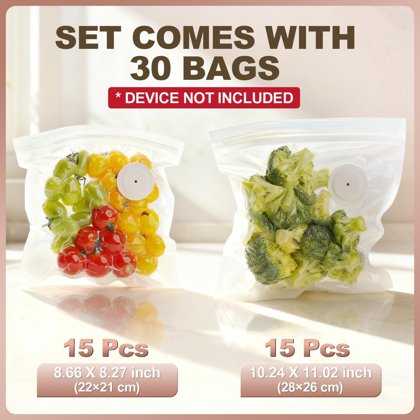 Reusable Vacuum Sealer Bags for Food: 30Pcs BPA-Free Reusable Vacuum Seal Bags with Air Valve & 2 Seal Clips, Plastic Clear Freezer Safe Vacuum Food Storage Bags, Microwaveable Seal Bags for Kitchen