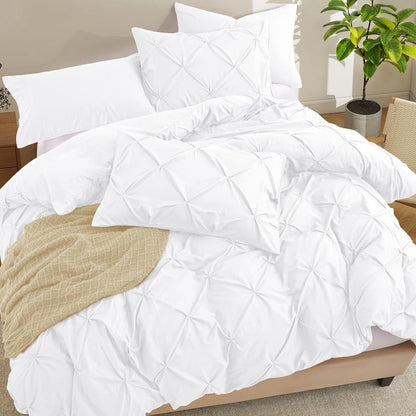 VACVELT Pintuck Pillow Cases King Size Set of 2, White Pillow Shams Decorative Pillowcases with Envelope Closure, Pinch Pleated Microfiber Pillowcases, Wrinkle and Stain Resistant