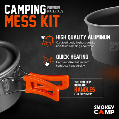 18 Pcs Smokey Camp Backpacking Cooking Set with Stove & Adapter - Pot, Pan, Kettle, Stove, Cutlery, Compact Camping Cookware Mess Kit, All in One Non-Stick Camping Cooking Set, Hiking, Picnic