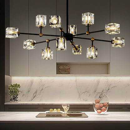 LIXDRASK 12-Light Black Crystal Chandelier Modern Sputnik Chandeliers for Dining Room Adjustable Height Sputnik Ceiling Light Fixture for Living Room Kitchen Island Bedroom