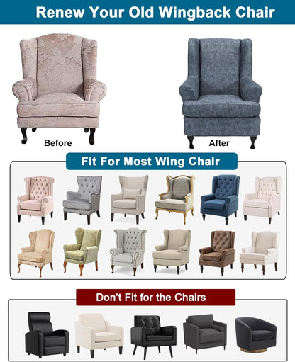 2 Chair,A02 CRFATOP Printed Wing Chair Slipcovers Piece Stretch Wingback Chair Cover Spandex Fabric Wingback Armchair