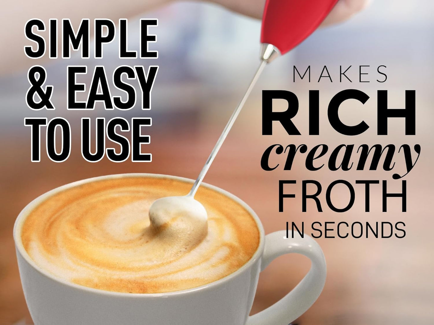 Zulay Powerful Milk Frother for Coffee, Handheld Electric Whisk, Mini Mixer for Frappe, Latte, Red