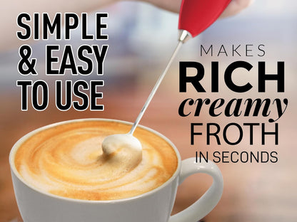 Zulay Powerful Milk Frother for Coffee, Handheld Electric Whisk, Mini Mixer for Frappe, Latte, Red