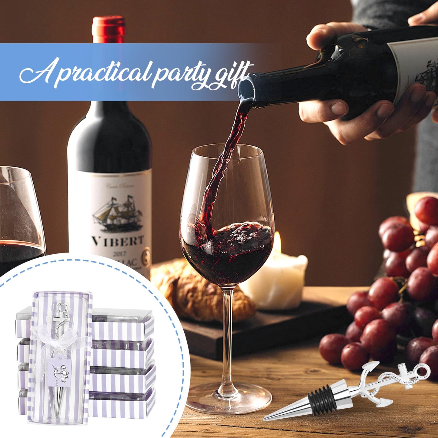 30PCS Anchor Wine Stopper and Nautical Themed Party Favors for Sailors Anchor Stoppers Wine Holiday Birthday Party Decor (Sliver)