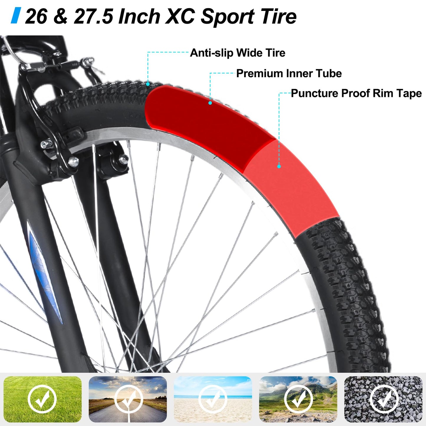HH HILAND 27 Inch Mountain Bike, Mens Womens MTB with 18 Speeds, High-Tensile Steel Frame, V Brake, Hardtail Bicycle for Adults Blue