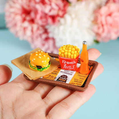 38 Pcs Miniature Food Toy Miniature Doll House Accessories Miniatures Play Sets Small Doll Food Dollhouse Foods, Hamburger Fries Soda Milk Juice Fast Foods Set for Pretend Kitchen(Fresh Style)