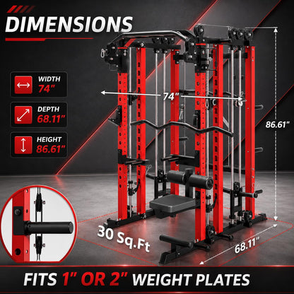Danrelax Smith Machine Home Gym, 2000 lbs Power Cage with LAT Pulldown, Dual Cable Crossover & Pulley System, All-in-One Squat Rack for Strength Training, Bench Press, Garage Gym