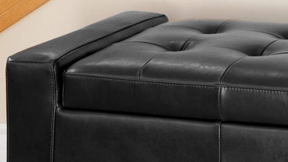 Christopher Knight Home Guernsey Leather Wood-Frame Storage Ottoman, Black