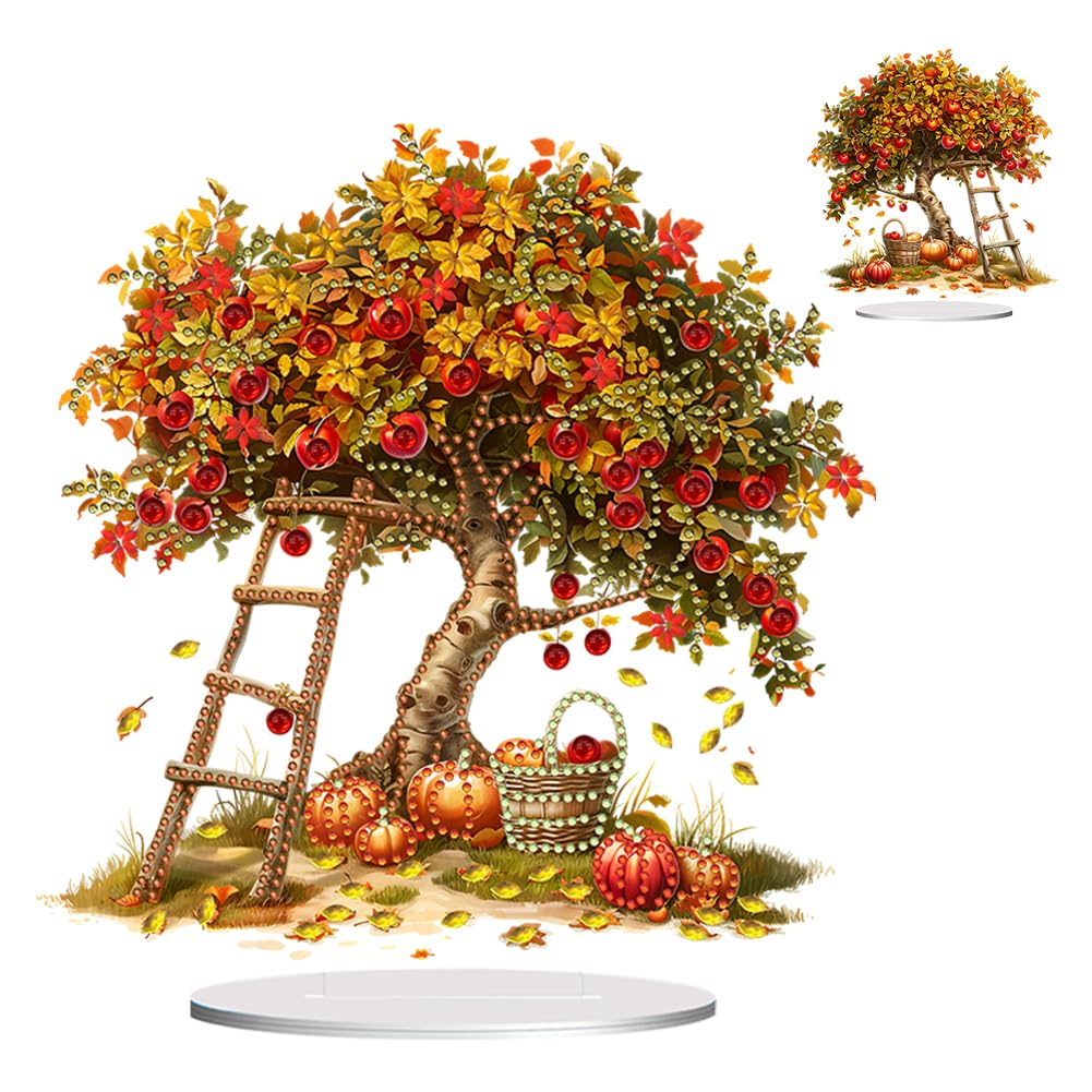 C'eitura 5D Autumn Apple Tree Special Shaped Diamond Painting Kits for Adults, Tabletop Ornaments DIY Crystal Art Craft for Home Office Desk Decor, Thanksgiving & Autumn Gifts