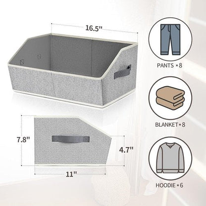 Homsorout Trapezoid Closet Shelf Organizer - Large Fabric Storage Baskets | 3-Pack Light Gray for Clothes & Books