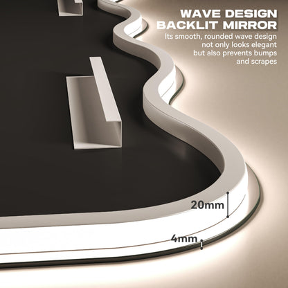 Hasipu Wavy Full Length Mirror with Lights - 55"×30" LED Wavy Floor Mirror, Frameless, Dimmable, Standing or Vertical/Horizontal Wall-Mounted Mirror for Bedroom, Living Room, Cloakroom