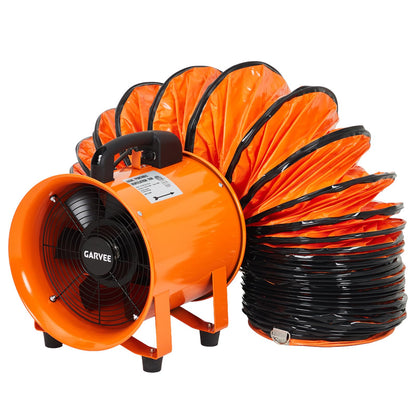 8 Inch Utility Blower Exhaust Fan, Portable Industrial Exhaust Fan with 32.8 ft Flexible Duct Hose, 1100 CFM Low-Noise Air Mover Blower Fan/Extractor/Ventilator for Basements, Workshops, Warehouses