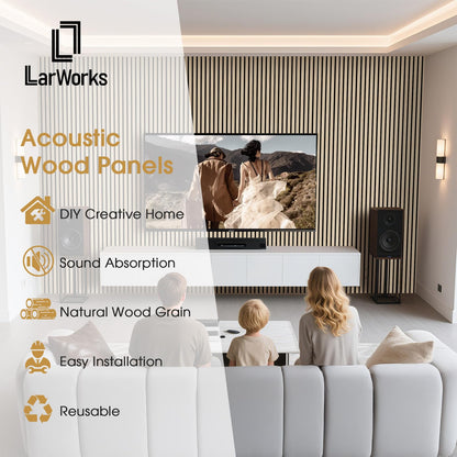 LARWORKS Wood Slat Wall Panels 4 Pack 94.5" x 7.9", Acoustic Wooden Panel for Wall, Soundproof 3D Fluted Panels for Interior Wall Decor, Living Room, Bedroom - Oak (Cover Approx.21 sq.ft)