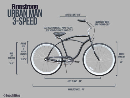 Firmstrong Urban Man Beach Cruiser Bike, Men's 3 Speed Hybrid Bicycle, 26 Inch Wheels, Black