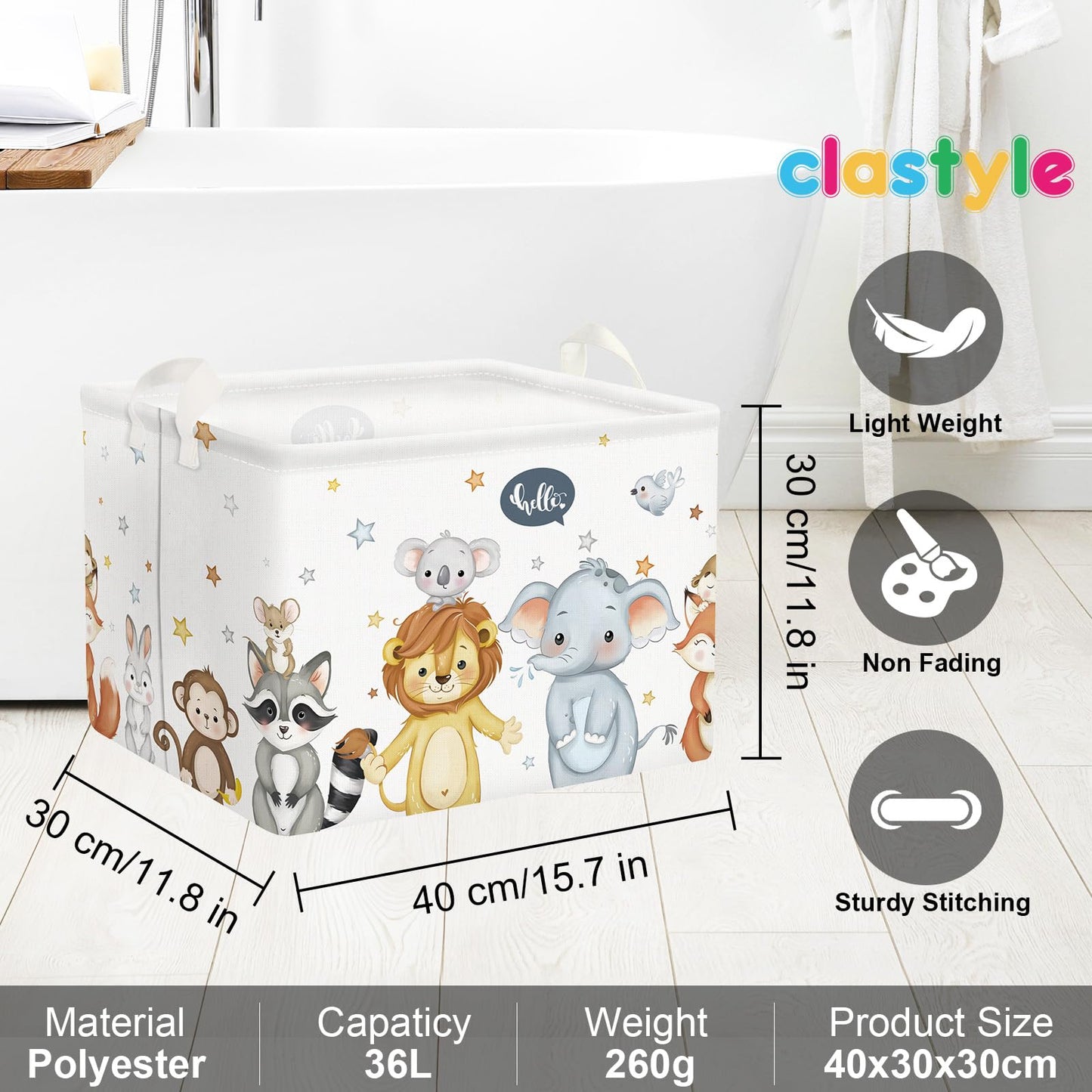 Clastyle Cute Animals Baby Laundry Hamper Kid Storage Basket Boy Girl Gift Toy Box Collapsible Large Clothes Organizer Nursery Bin for Bedroom, Star, 40 * 30 * 30 cm