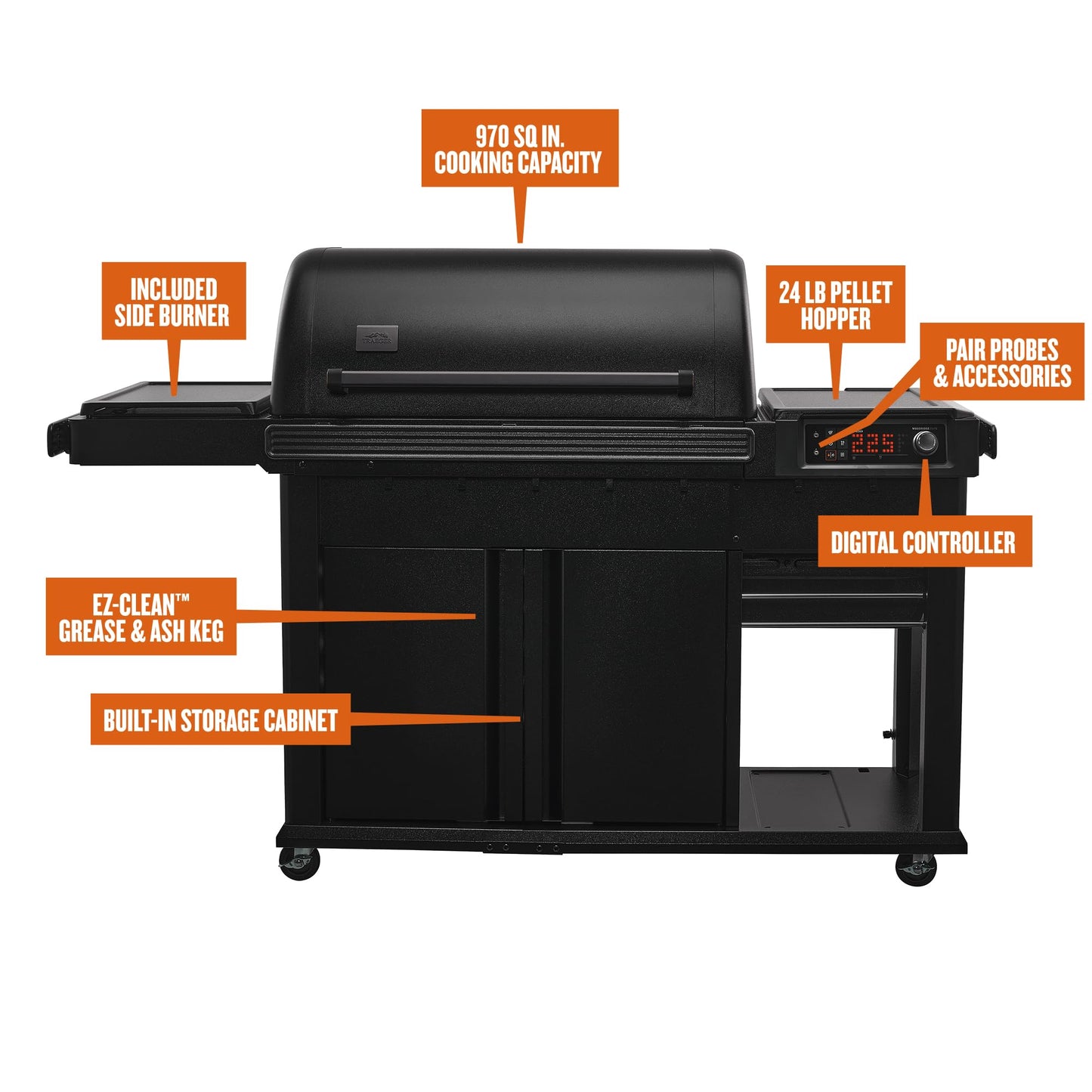 Traeger Woodridge Elite Electric Wood Pellet Grill and Smoker, 970 Sq. in., Side Sear Station, WiFIRE Technology, Super Smoke Mode, Outdoor Pellet Smoker Grill with Insulated Body, TFC97XLH