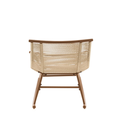 Christopher Knight Home Levi Arc Rocking Chair & Wooden Slat Side Table Set, PE Rattan+Iron Rocker Chair Set with Cushion, 2 Piece Patio Furniture Set with Cross-Stretcher End Table, Brown+Beige+Teak