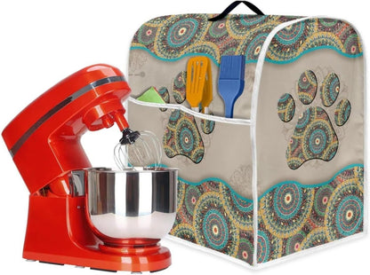 Boho Mandala Kitchen Aid Mixer Cover, Dog Paw Stand Mixer Storage Bag with Pocket, Easy to Clean Holiday Gift