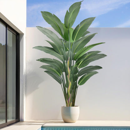 9FT Artificial Bird of Paradise Tree 106 Inch Large Faux Silk Plants Banana Leaf with 25 Trunks in Black Pot for Home Decor Living Room Office Bedroom