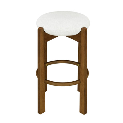 Christopher Knight Home Lilac Modern Counter Height Bar Stools Set of 2, Fabric Round Stool Chair for Kitchen Island, Wood Dining Room Chair, Upholstered Counter Stool with Footrest,Dark Walnut+Ivory