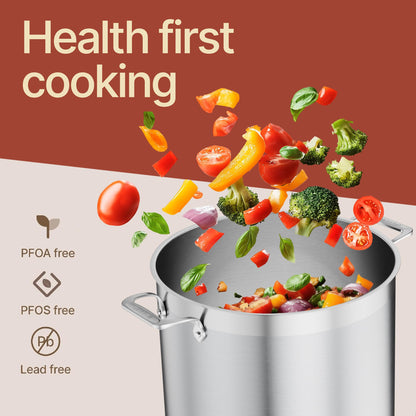 Stainless Steel Stockpot with Lid 20 Quart, Durable 18/8 Stainless Steel, Impact-Bonded Base for Even Heating, Riveted Handles, Oven & All Stove Compatible, Safe Up To 500°F (260°C)