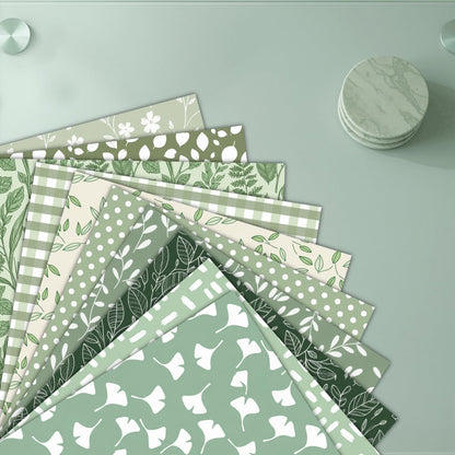 LENSARKU 24 Sheets 11.8 x 11.8 Inch Sage Green Botanical Scrapbook Paper, 160gsm Double Sided Decorative Paper for Junk Journals, Wrapping & Mixed Media, DIY Card Making, Photo Album, Journal Decor