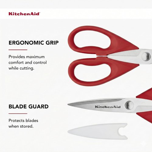 KitchenAid Kitchen Shears - Durable Stainless Steel Scissors with Soft Grip Handle | 8.72 Inch, Red
