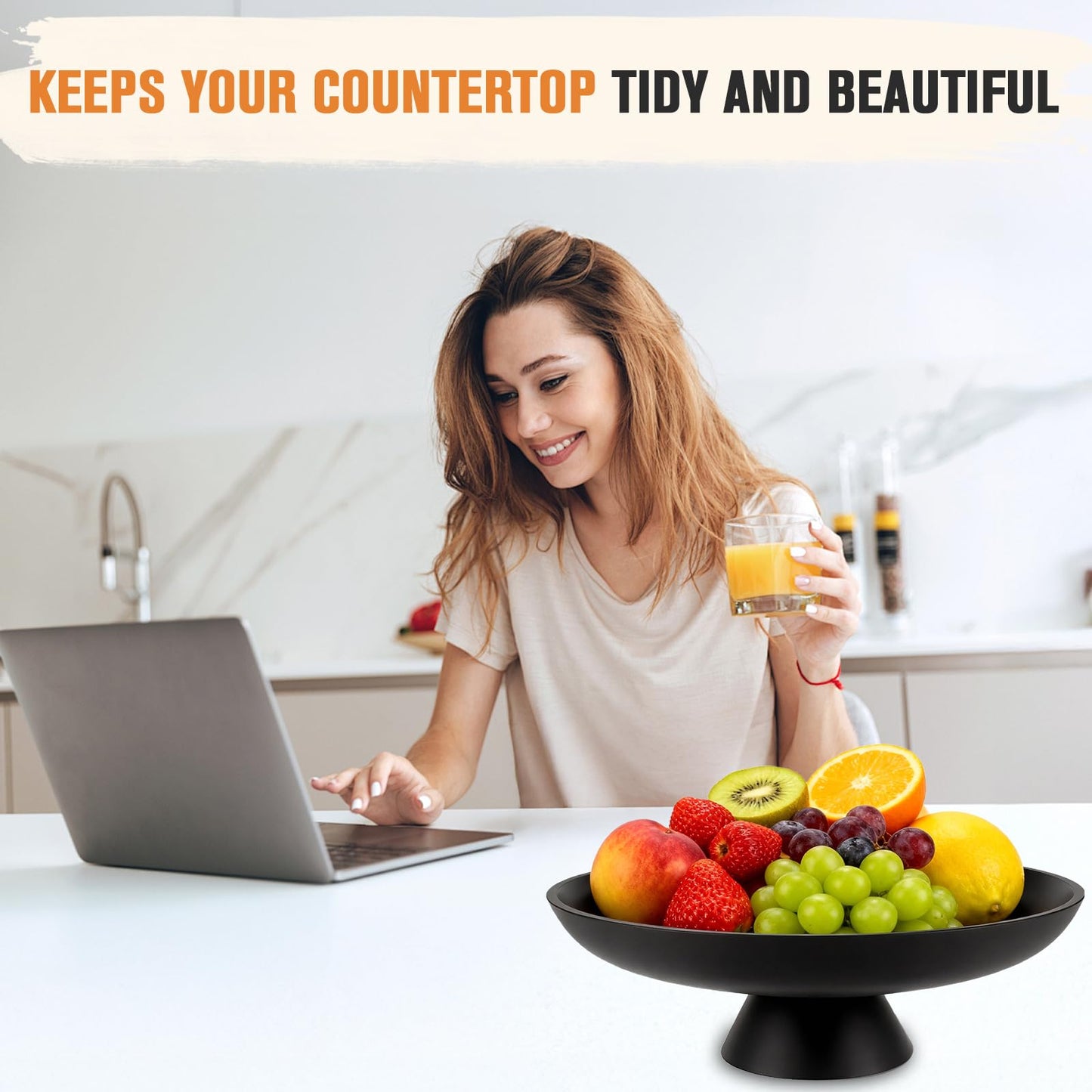 ZMCYNG Concrete Decorative Fruit Bowls for Kitchen Counter, 11" Large Decorative Bowl for Home Decor Coffee Table Centerpiece, Handcrafted Key Bowl for Entryway Table, Modern Black Pedestal Bowls