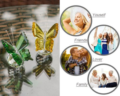 H&D Hyaline & Dora Crystal Flying Butterfly Figurine Set - Handmade Glass Decor | Pack of 2