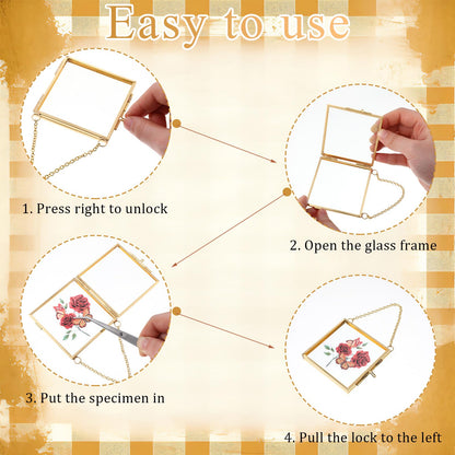 6pcs Glass Frames for Pressed Flowers Gold Mini Glass Hanging Frame 2.7x2.7x0.3 Inch Square Mini Metal Picture Frame Ornaments Clear Double Sided Glass Floating Frame Hanging Artwork Display Frame