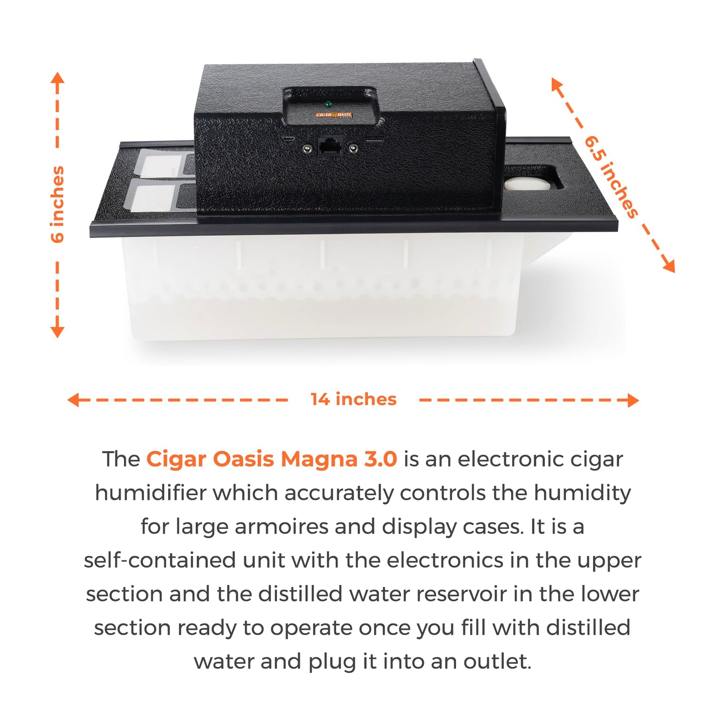 Cigar Oasis Magna 3.0 Cigar Humidor Humidifier - Electric Humidifier for Cigars - LCD Humidity & Temperature Display - Efficient Sensor Controlled Fan - Soft-Touch Button - 10-50 Cubic Ft Cabinet