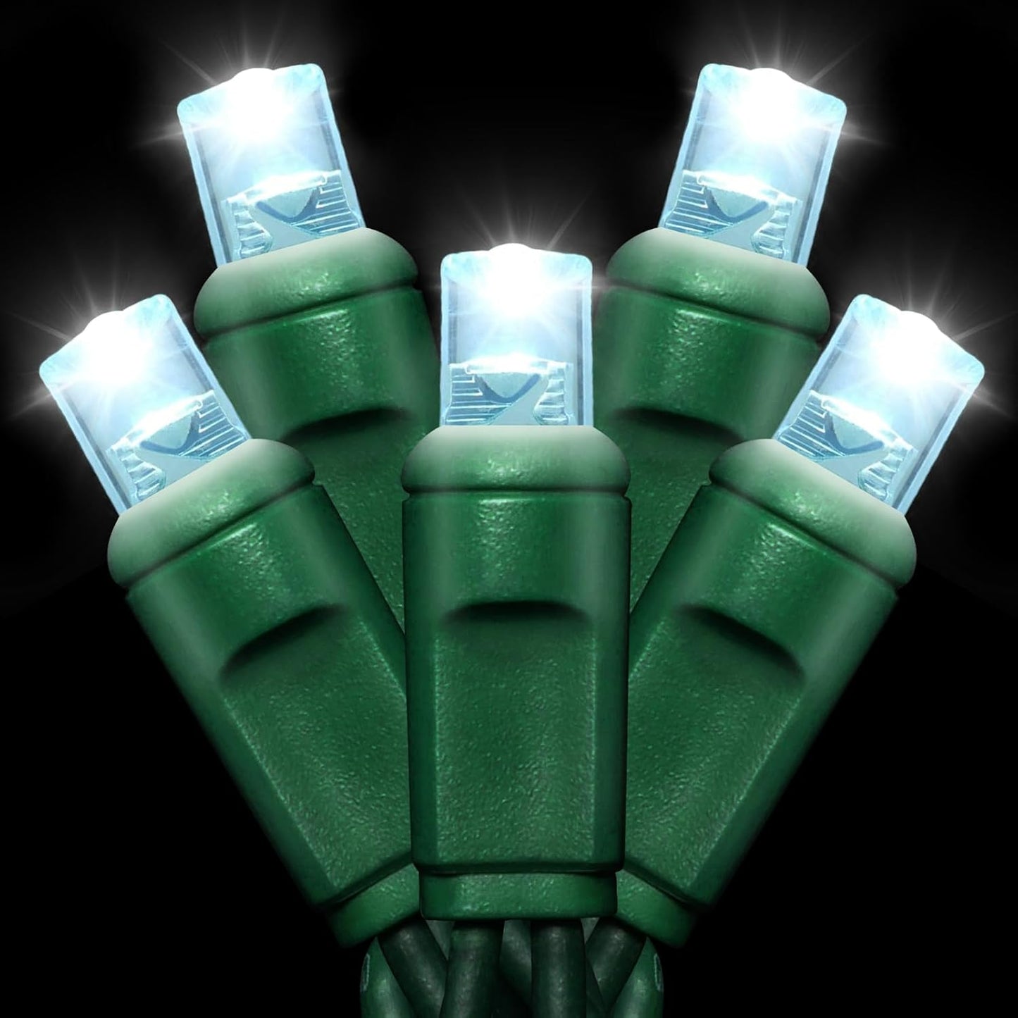 25ft 50 Counts Commercial 5mm IP65, JK5665 White LED Christmas Lights - Grade Outdoor Waterproof, Wide Angle Green